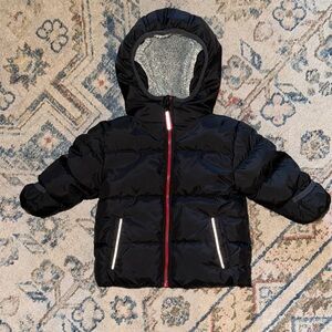 Children's Black Puffer Jacket with Red Accents